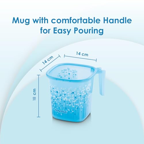 Image of Nayasa Square Ring Funk Plastic Bucket Set for Bathroom | Bucket and Mug (18 Liters & 1.5 Liters) | Bathroom Set of 2 | Bathroom Accessories Set | Bathroom Bucket Set | Blue