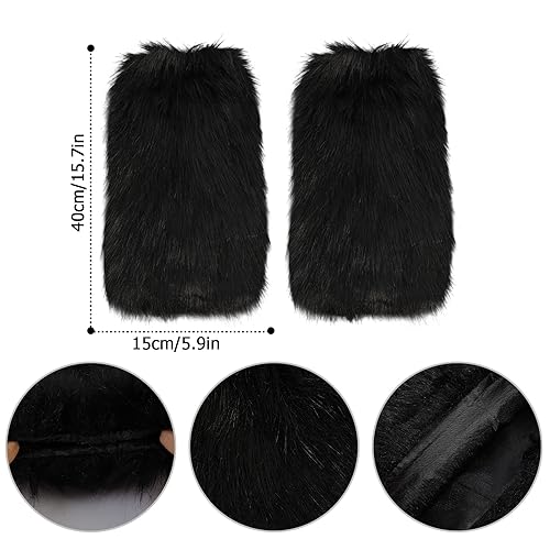 PHOGARY Faux Fur Fuzzy Leg Warmers Furry Boot Covers for Women Girls, Furry Boot Cuffs Fuzzy Shoes Cover Socks for Costumes4