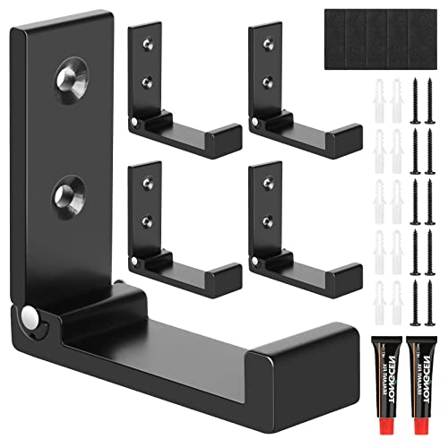 Folding Coat Hooks, 5pcs Black Wall Hooks Heavy Duty for Hanging Coat Towel Backpack, Foldable Adhesive Hooks, Headphone Jacket Holder, Aluminum Alloy No Rust Hooks with Screws for Purse Hat Bag Keys