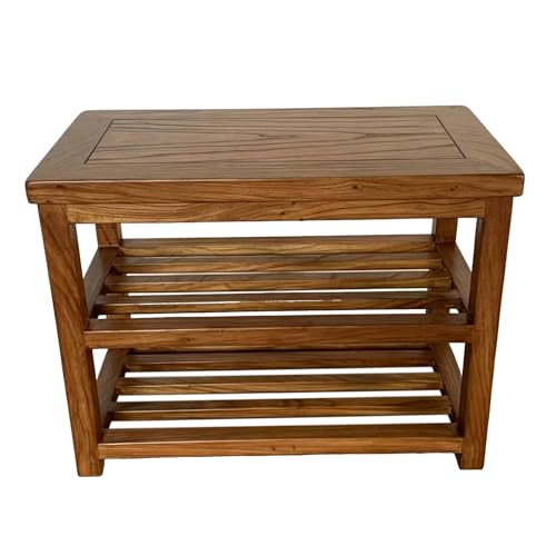 Banco Zapatero de Madera para Entrada y Dormitorio 2 Estantes Abiertos Almacenamiento de Zapatos Asiento Funcional para Pasillo Pie de Cama y Cuarto de Lavado(60x32x45cm)