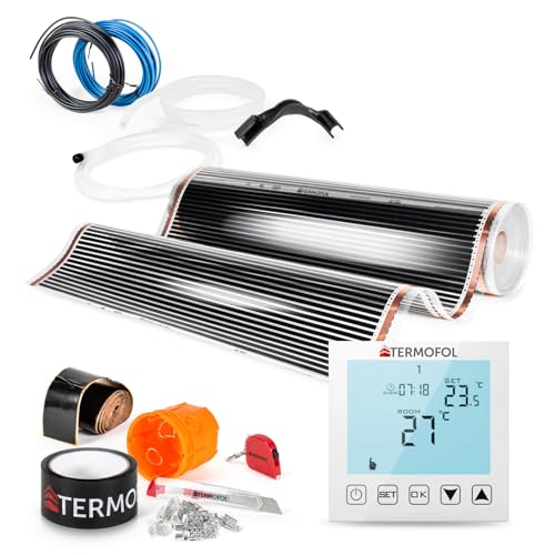 Termofol Calefacción eléctrica por suelo radiante lámina calefactora 230 V – con termostato H1 blanco – Potencia 140 W/m2 – Superficie 1,5 m² – Juego completo para suelo radiante, pared o techo