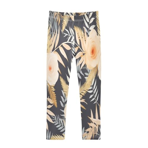 Toddler Girls Leggings Printed Yoga Pants Leggings Brown Leaves White Flower for Kids