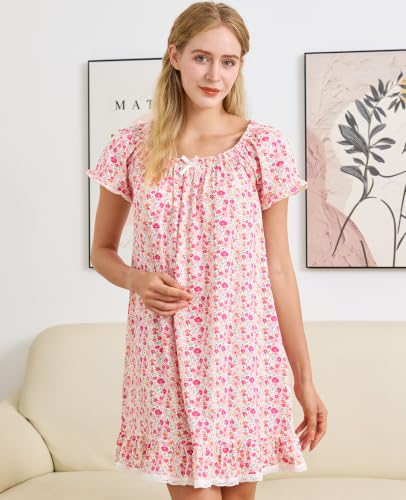 Image of Nanxson Women's Cotton Nightgown Short Sleeve Sleepwear Vintage Nightshirt