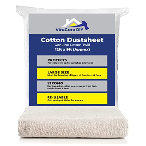 2 x Cotton Dust Sheets 12'x9' (3.6mx2.7m) for Painting & Decorating | Paint Sheets | Drop Cloth | Painting & Paint Cover Sheets | Dust Sheets for Furniture | Washable and Reusable | (2)
