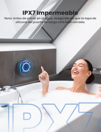 RIENOK S8 Altavoz Ducha Bluetooth Radio FM Dura 12 Horas Impermeable IP67 Portátil Potente Pequeño Inalámbrica Emparejamiento Estéreo con Ventosa, Ganchos Regalos para Adolescentes Mujer Hombre - imagen 2