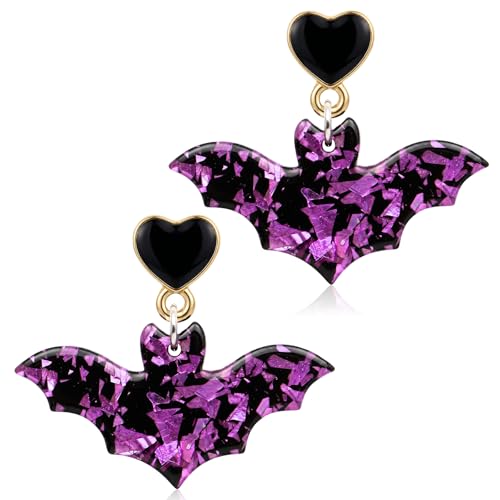 Halloween Bat Earrings for Women Gothic Purple Bat Dangle Earrings Halloween Party Christmas Birthday Gifts for Women Wife Friends Her