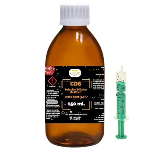 CDS 150ml. QWell® | Solución Dióxido de Cloro 3000 ppm. | Potabilizador de Agua de Alta Pureza | Cristal Ámbar con Dosificador Estéril y Gotero | Solución Activada 0,3% en Agua Ultrapura | Ya Activado
