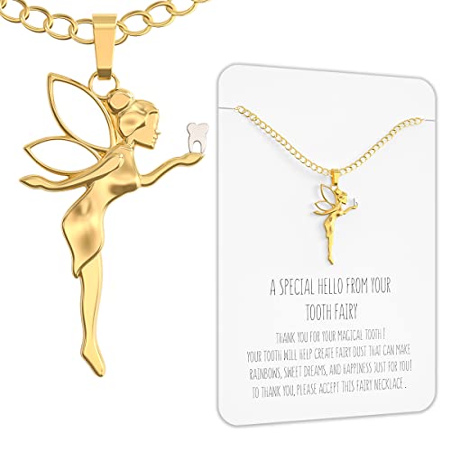 Happy Kisses Tooth Fairy Gift Necklace For Girls 5-7 With Card From Tooth Fairy - Add to Gifts Box or Kit for Under Pillow