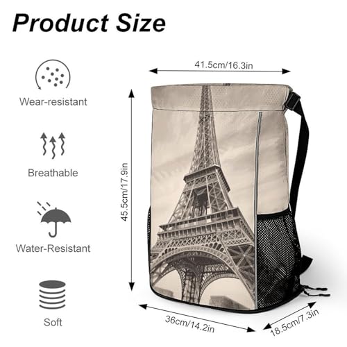 Eiffel Tower Pattern Drawstring Backpack, Dry Wet Separate Gym Bag Unisex Sports Drawstring Bag for Work, Fitness2