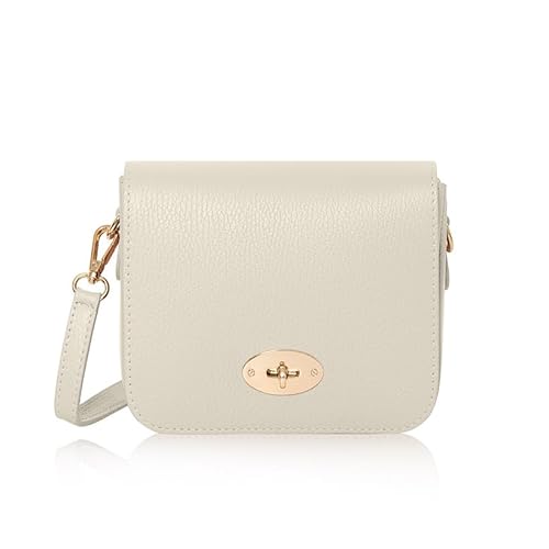 Montte Di Jinne Italian Genuine Leather Small Crossbody Bag for Women – Handmade in Italy, Twist-Lock Closure, Adjustable Strap (CREAM)