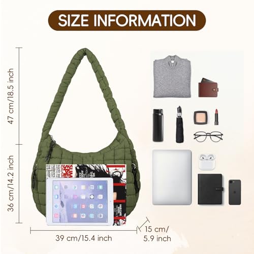 Image of Puffer Tote Bag for Women, Large Quilted Puffer Bag with Pouch, Puffy Quilted Hobo Bag, Puff Crossbody Purse