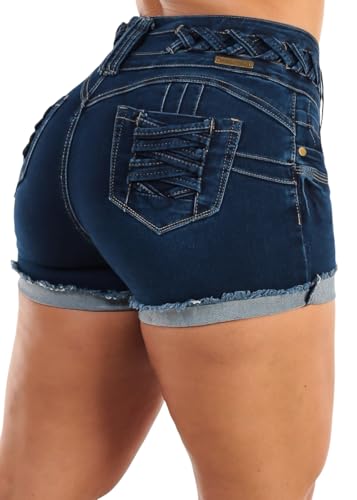 Moda Xpress Womens Juniors Butt Lift High Waist Dark Cuffed Denim
