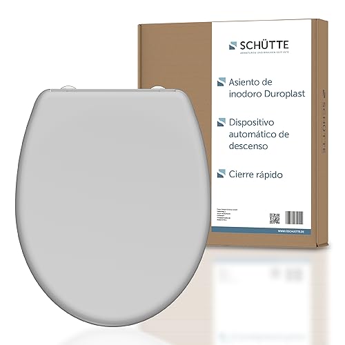 SCHÜTTE Asiento de inodoro gris con descenso automático, tapa de inodoro con cierre rápido para una fácil limpieza, tapa de inodoro termoestable (carga máxima de 150 kg)