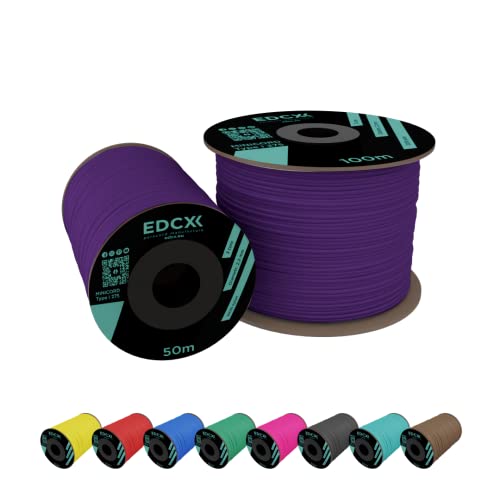 EdcX 2 mm Nylon Paracord 275 (15, 30, 50 and 100 m)- 100% Nylon rope, 3-Strand cord, Nylon cord 2 mm in Many Colours (Purple, 50 m)
