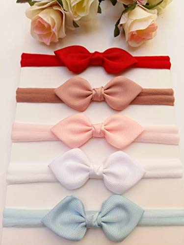 Kit 5 Laços para Cabelo Bebê RN Menina Meia Seda Slim LA07