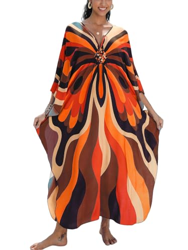 Image of KEYLORTING Plus Size Kaftan Dress Women, African Moo Moo Print Caftan, Batwing Dress, Beach Cover Up for Party and Loungewear