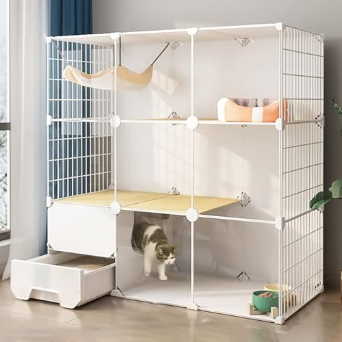 Cat Cages Indoor Litter Dog Playpens Caves Houses Box Kitten Cage Cats Outdoor Enclosures,Detachable Indoor Cat Carrier with Litter Box, Metal Enclosure for Small Pets, DIY Design, Portable