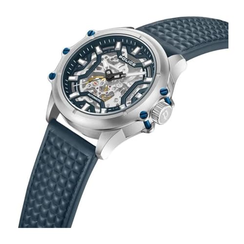 Image of Police Blue Dial Automatic Leather Strap Watch for Men