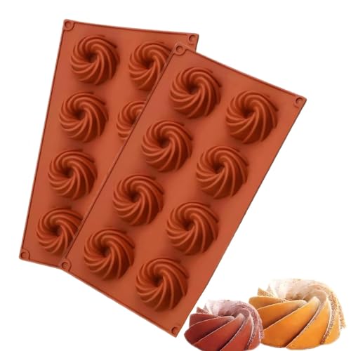 Moule à Kouglof en Silicone,2 Mini Moule à Kouglof,Mini Beignets Moule avec Revêtement Antiadhésif,Moulle en Silicone Patisserie pour Muffins, Brownies,...