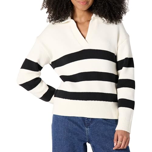 Image of Amazon Essentials Women's Regular-Fit Midweight Cotton Polo Pullover Sweater, Long Sleeve, V Neck, Collared