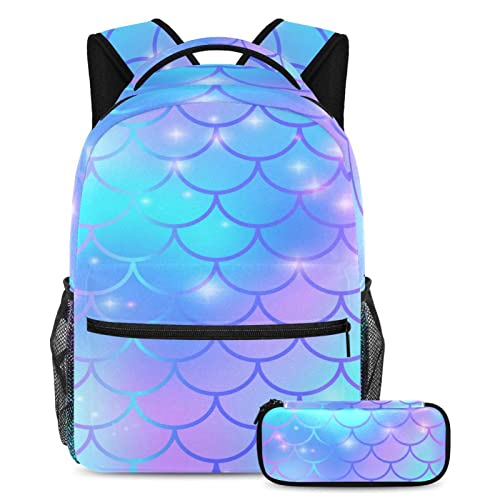 Sac à dos voyage léger femme homme ordinateur portable casual écailles bleu violet