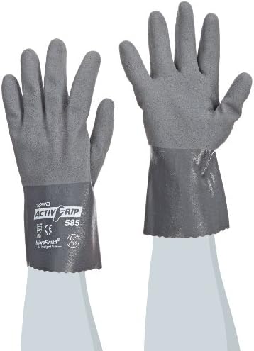 ActivGrip 56-AG585/XS 10-Inch ActivGrip Nitrile Dipped Chemical Resistant Gloves with Micro Finish Grip and Seamless Cotton Liner, Gray, X-Small, 1-Dozen