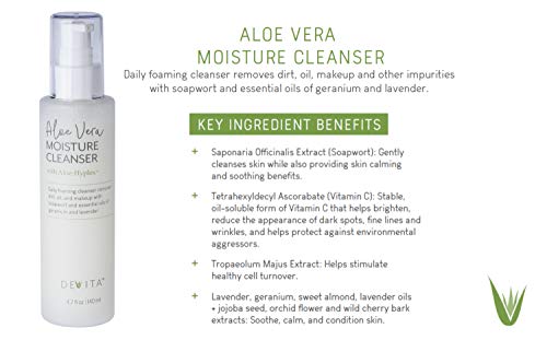 Devita Aloe Vera Moisture Cleanser For Face With Aloehyplex Vegan Aging Defying Face Wash For Normal, Dry, Oily Acne, Combination, Or Sensitive Skin -5.0Fl Oz #TOP3