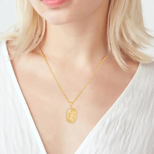 AENEAS Virgin Mary Necklace for Women Steling Silver Gold Plated Black Agate/Turquoise/Abalone Lady of Guadalupe Pendant Miraculous Medallion Jewelry for Women4