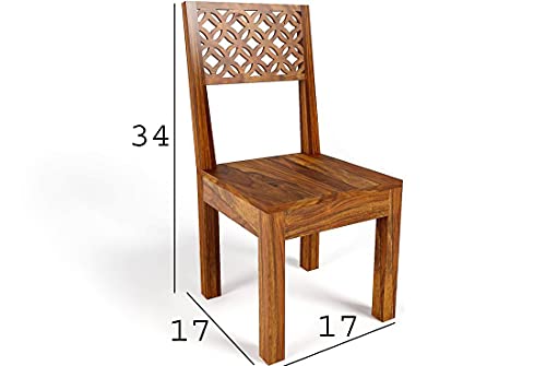 Image of Wooden Solid Sheesham Wood Dining Table 4 Seater | Dining Table Set with 3 Chairs & 1 Bench | Dining Room Furniture Teak Wood Dining Table 4 Seater | Honey Finish