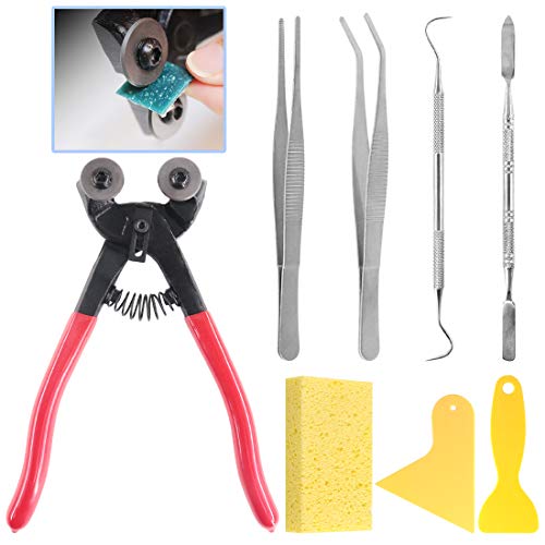 Glarks Ensemble de 8 outils de mosaïque, pinces à coupe de carreaux en verre à double roue avec grattoirs, pincettes, crochet à double extrémité,...