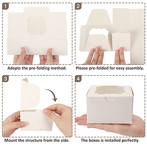 TOMNK 60pcs 4 Inches White Bakery Boxes Small Cookie Boxes Kraft Baking Boxes with Window for Strawberries Chocolate Dessert Pastry Treat Candy Donuts Mini Cake and Party Favor 4x4x2.5 Inches - Thumbnail 3