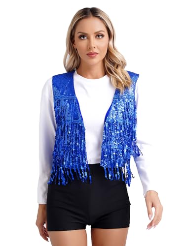 YiZYiF Womens Sequin Fringe Sleeveless Vest Sparkly Fitted Jacket Crop Cardigan Rave Outfits Clubwear2