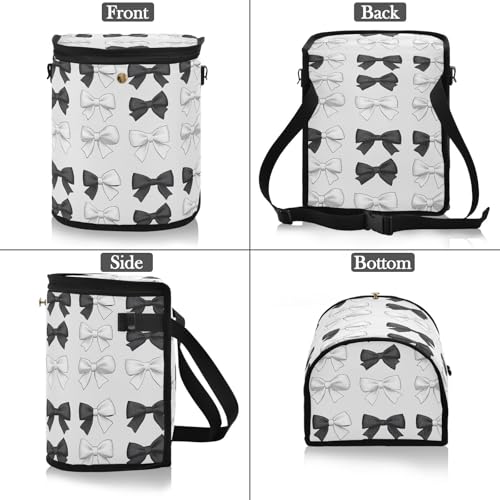 Image of Car Trash Can Black White Bows Car Garbage Bag with Lid Hanging Waterproof Leak Proof Vehicle Storage Bin