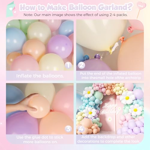 Image of Daisy Pastel Balloon Garland Kit 171Pcs Pastel Macaron Balloon Arch Kit with Daisy Flower Balloons for Birthday Baby Shower Boho Mothers Day Spring Daisy Floral Theme Party Decorations
