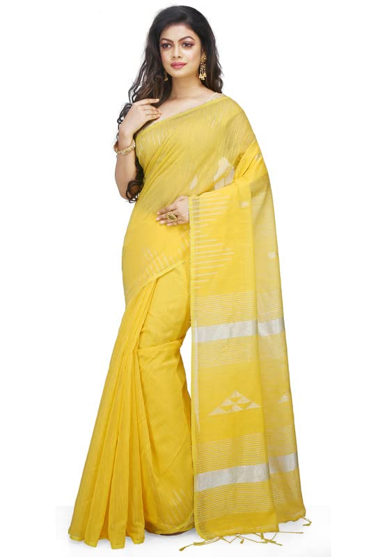 Image of BENGAL HANDLOOM Women's Cotton Linen Slab Sarees with Jaquard Work with Blouse Piece
