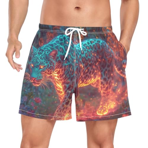 Traje de baño de secado rápido para hombre bañador corto estampado leopardo turquesa