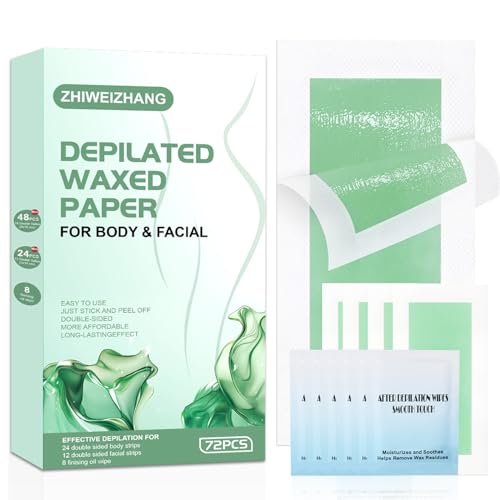 Wax Strips for Hair Removal for Women & Men - 72 Count At-Home Waxing Kit (48 Body + 24 Face) with 8 Soothing Wipes | No Heat Needed for Bikini, Brazilian, Face, Legs | Painless & Beginner Friendly