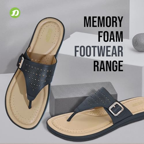 Image of DOCTOR EXTRA SOFT Women's Memory Foam Flat Slippers /Flip-Flops Stylish Casual Comfortable Diabetic Orthopedic Lightweight Slip-On Sandals with Adjustable Buckle for Women & Girls D-609
