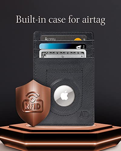 Image of Access Denied AirTag Holder Slim Wallet Genuine Leather RFID Blocking Gifts For Men, Checkered Black, Minimalist
