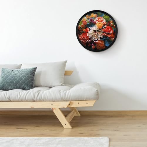 Horloge murale numérique à fleurs colorées grand format lisible