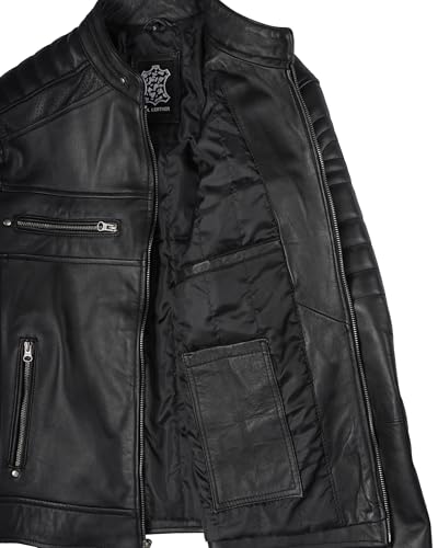Image of Blingsoul Men's Leather Jacket - Real Lambskin Motorcycle Cafe Racer Biker Style Jacket