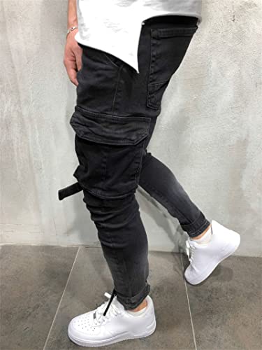Men's Casual Denim Cargo Jeans Multi Pockets Slim Fit Stretch Jeans Distressed Hip Hop Washed Jean Trousers4