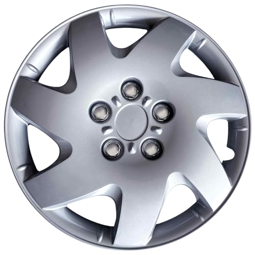 AUTOZOCO Tapacubos universales, Juego de 4 Tapacubos, Aptos para Coche, Furgoneta, ABS Resistente a Fuertes Impactos, con Anillo sujeción Ajustable, Diseño Chicago, 14 Pulgadas