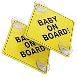 DOPENSPI 2 Stück Baby an Bord Auto Warnschilder,12,5 x 12,5 cm Gelb Auto-Aufkleber Sicherheits Autoschild mit Doppelten Saugnäpfen Wiederverwendbarer süß Baby on Board Aufkleber Auto