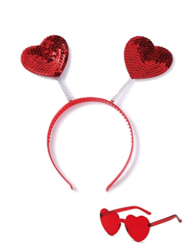 YBHOMINE Red Headband With Heart Sunglasses Heart Shaped Sequin Headband Hair Red Accessories for Women