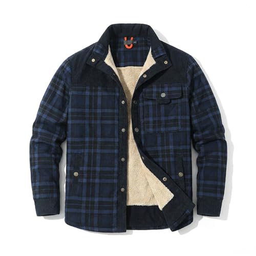 HYPESTFIT Veste Bûcheron Homme Hiver - Veste en Flanelle Doublée Sherpa Chaud, Coupe-Vent avec Boutons, Style Rustique Moderne pour Randonnée et Plein Air