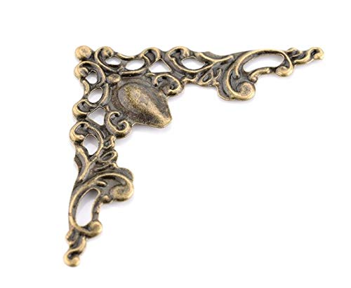 Image of Tia Decorative Metal Fitting for Jewellery / Gift Box and Corner Protector, Corner Decorative and DIY (Bronze Thin Corner 4x4Cm, 20Pcs)