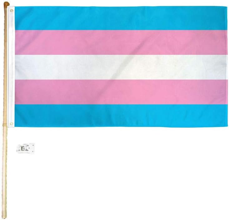 3x5 3'x5' Transgender Polyester Flag with 5' (Foot) Flag Pole Kit with Wall Mount Bracket & Screws (Imported)