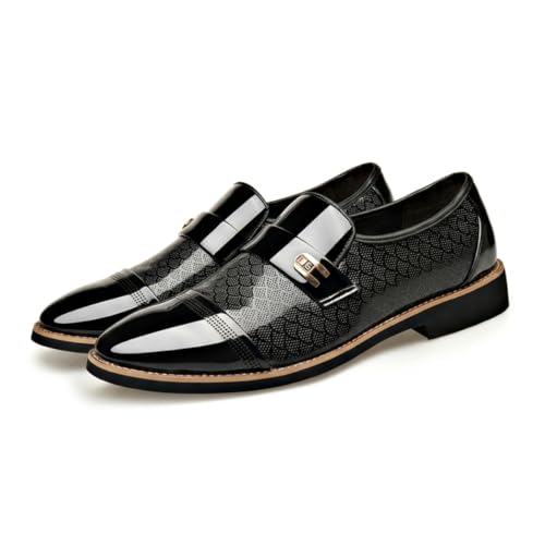 Image of Men's Classic Business Dress Shoes, Oxford Work Formal Shoes, Patent Leather Slip-On Loafers Wedding Dress Shoes