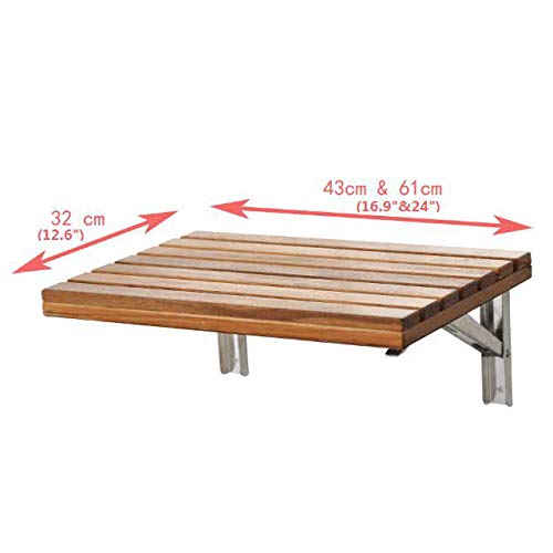ANZZI Goreme 24 in x 12.6 in Wall Mounted Folding Teak Shower Seat | 280 lbs Weight Capacity Wood and Stainless Steel Spa Bench Fold Down Seat for Bath | Modern Wooden Foldable Shower Chair | AC-AZ205